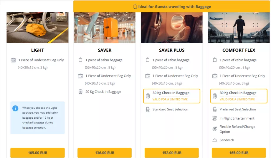 Κλάσεις ναύλων της Pegasus Airlines