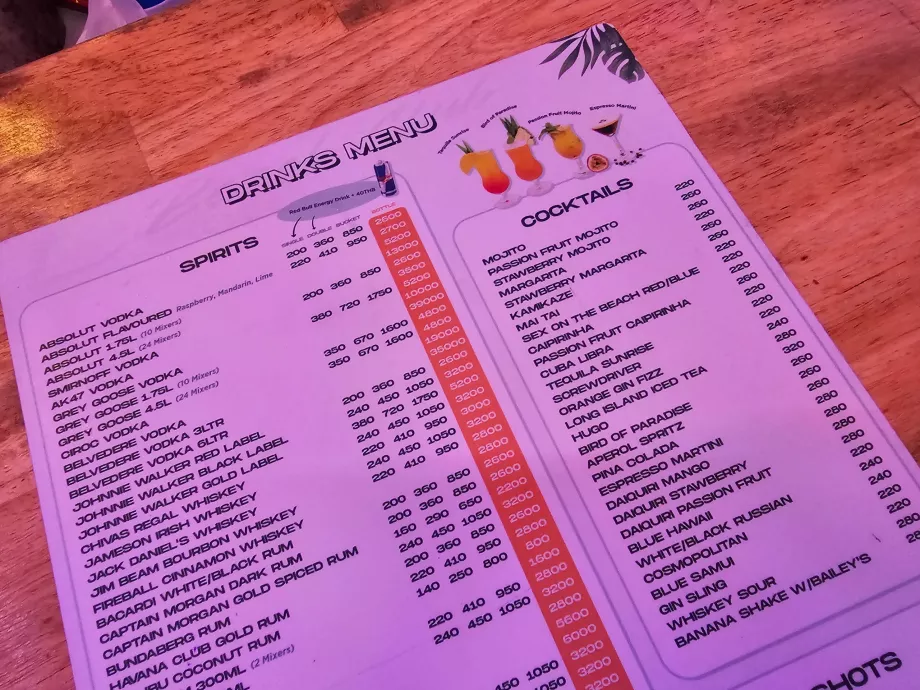 ARK beach club, τιμές ποτών