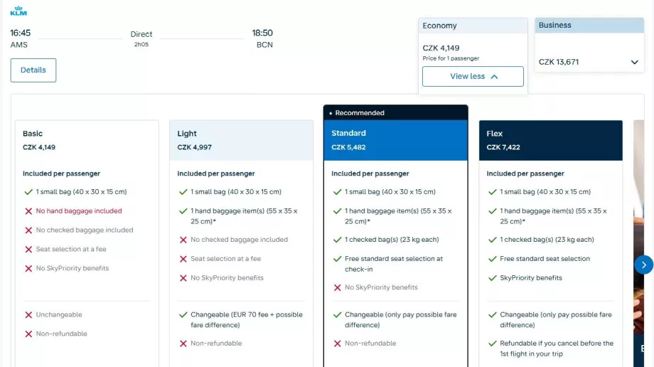 Air France-KLM: στιγμιότυπο οθόνης του νέου ναύλου