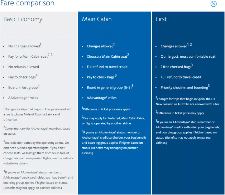Ναύλοι εσωτερικού της American Airlines