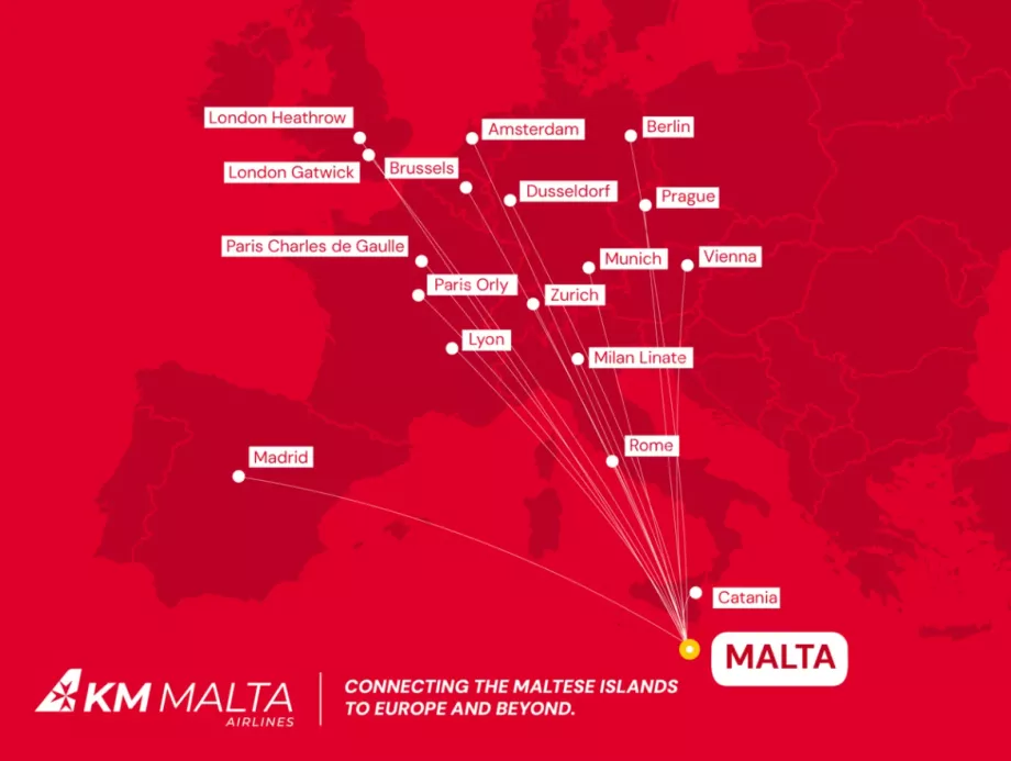 Χάρτης διαδρομής KM Malta Airlines