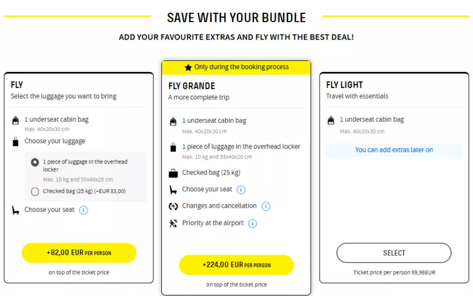 Κατηγορίες ναύλων Vueling