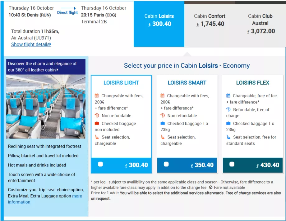 Κλάσεις ναύλων Air Austral