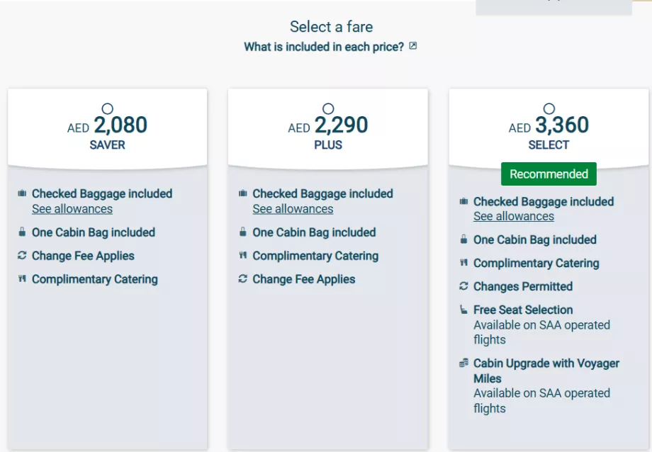 Κλάσεις ναύλων της South African Airways