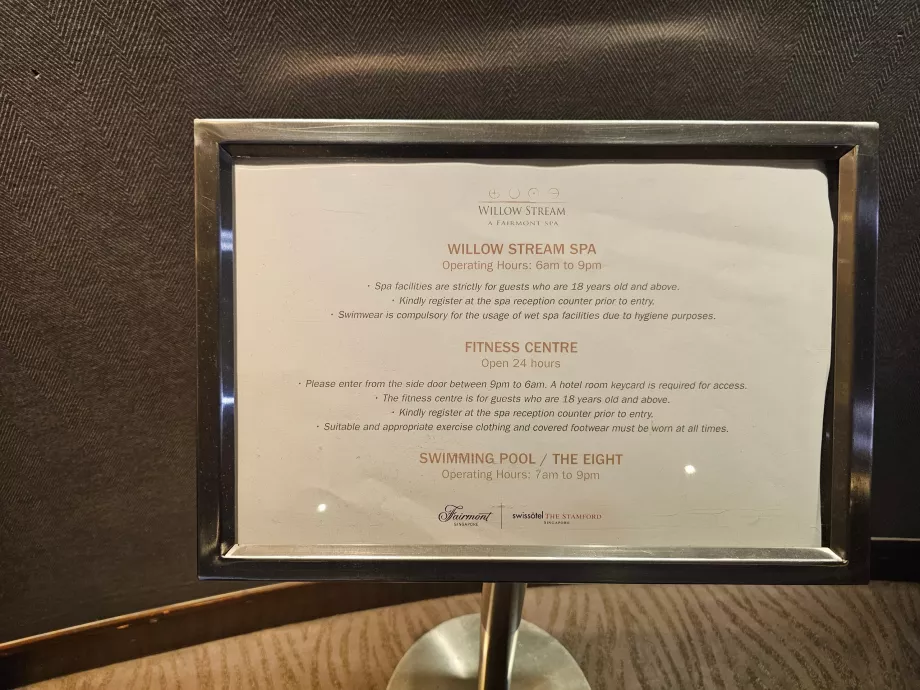 Ώρες λειτουργίας της πισίνας, του γυμναστηρίου και του σπα