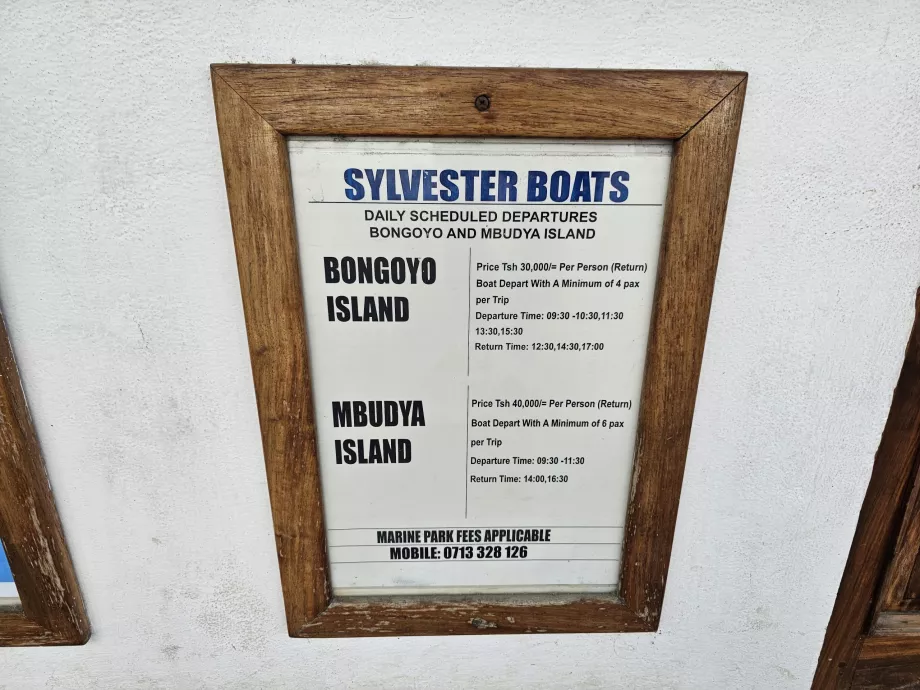 Bongoyo Χρονοδιάγραμμα
