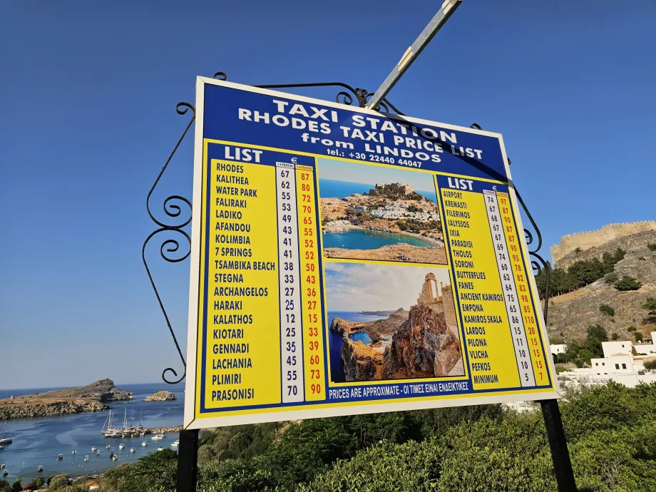 Τιμές ταξί από Lindos