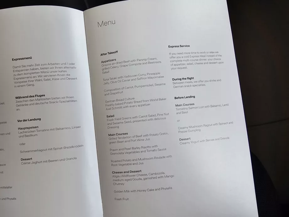 Μενού στην καθημερινή πτήση